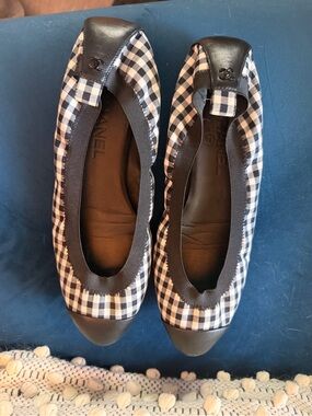 Chanel Black & White Gingham Ballet Flats